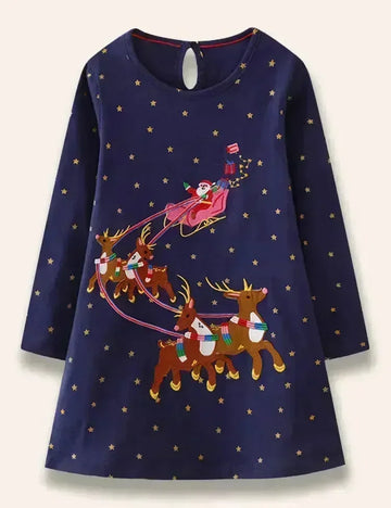 Rochie de aplicații de ren de Crăciun Moș Crăciun Moș Crăciun